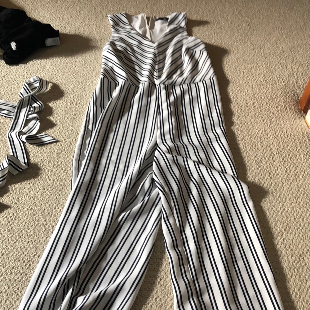Banana republic black and white striped jumpsuit
